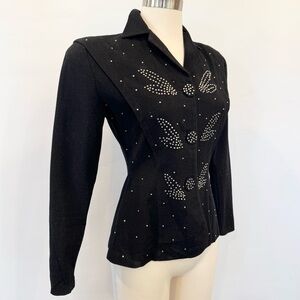 Vintage 40s Evelyn Alden Charcoal Black Prong set Studs Fitted Jacket Blazer
